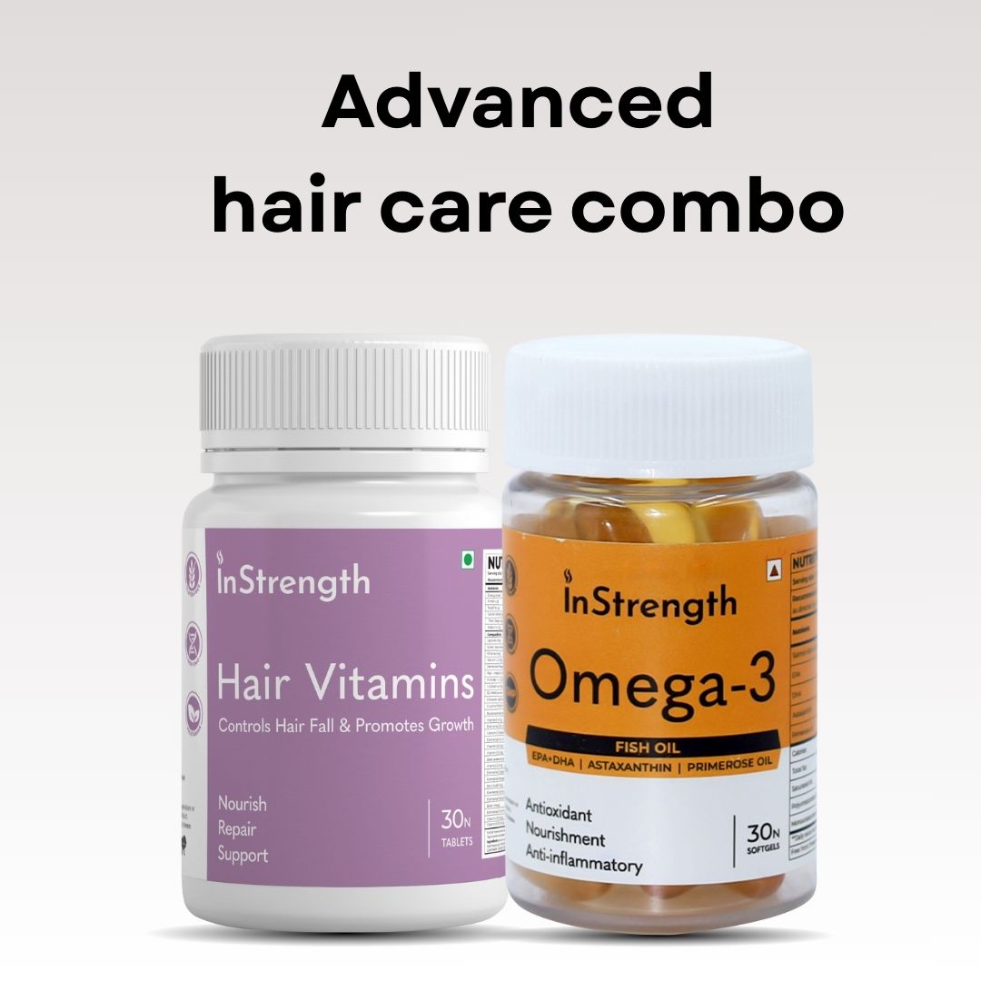 Hair Vitamins and Omega-3 combo for stronger, healthier hair.