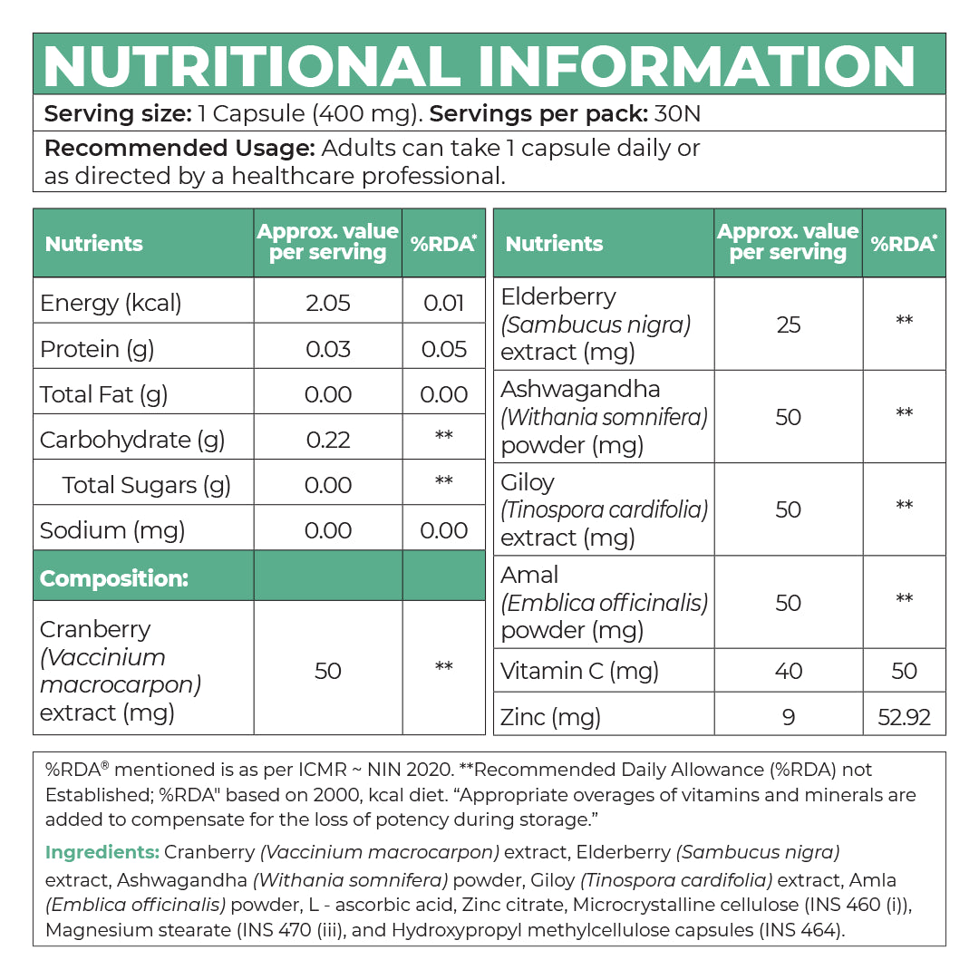 Instrength Immunity Pack - Nutritional Information