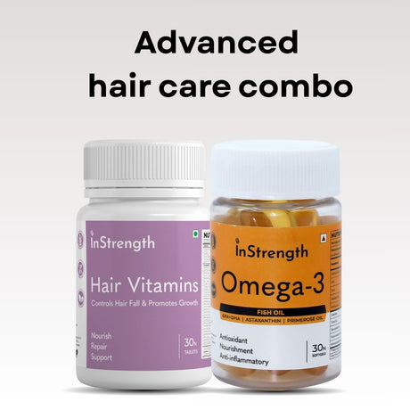Hair Vitamins and Omega-3 combo for stronger, healthier hair.