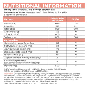 Nutritional facts chart showing key ingredients and daily values in InStrength Knee & Joint Strength supplement.