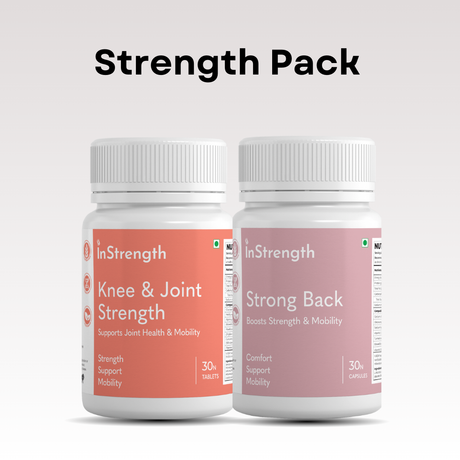 InStrength Strength Pack featuring Knee & Joint Strength and Strong Back supplements designed to support mobility, comfort, and overall joint health.