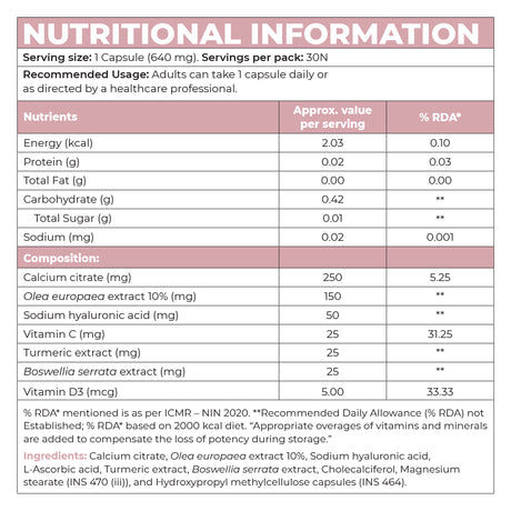 Instrength Back Support Supplement - Nutritional Information